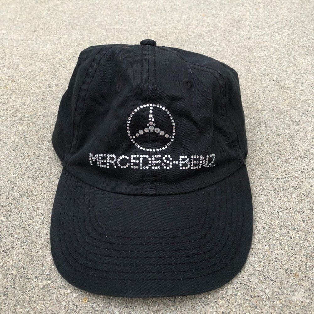 Mercedes Benz Rhinestone Baseball Hat Women's Black Adjustable Dad Cap